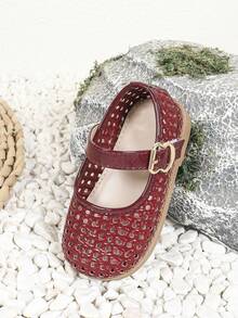 1双女婴休闲平底镂空魔术贴公主鞋，适合夏季穿着 - 紅色 - 查看 7