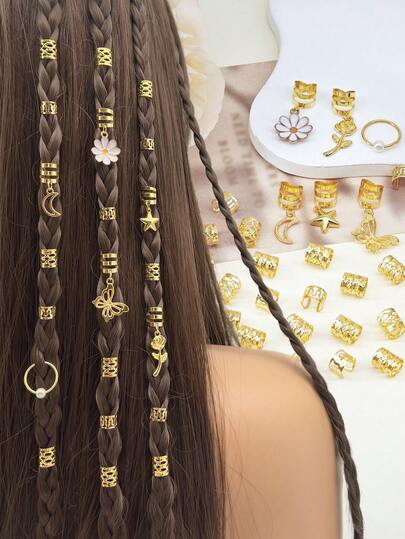 46pcs Moon Star Butterfly Flower Y2K Bow Dreadlock Hair Jewelry Accessories For Braids Gifts For Girls And Women Perfect For Dances And Parties Music Festival