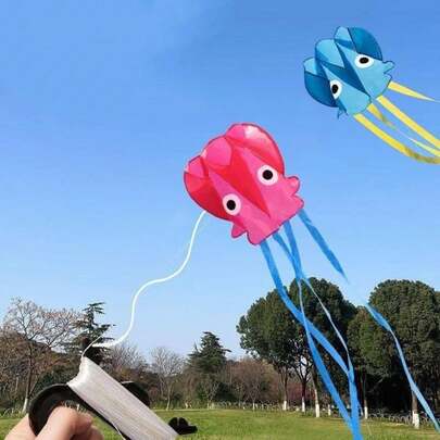 1 Set Portátil de 3 Metros de Cometa Inflable Suave con Diseño de Pulpo para Jugar al Aire Libre con Línea de Cuerda