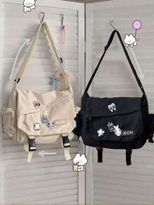 1个街头休闲大容量单肩斜挎包，复古通勤斜挎包，休闲百搭单肩包（带4个徽章），原宿风通勤包，适合男士街头时尚 - A - 查看 9