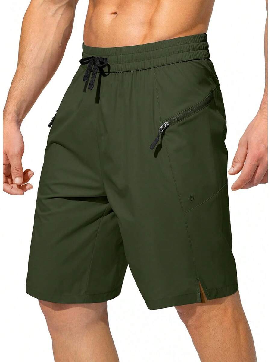 Men's Swim Trunks Quick Dry Board Shorts With Zipper Pockets Beach Shorts Bathing Suits Men - No Mesh Liner - 橄欖 - 查看 1