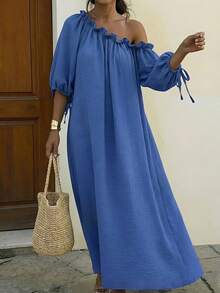 New Fashion Women Europe And The United States Fashion Loose Comfortable Holiday Elegant Women's Dress - Royal Blue - View 6