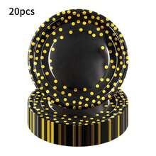 20-Piece Black & Gold Polka Dot Themed Disposable Tableware Set- Plates/Cups/Napkins, Luxury Party Supplies For Wedding Reception, Elegant Dinners & Anniversary Celebrations
