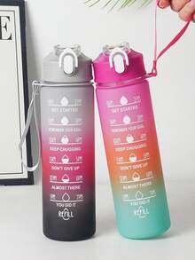 1个750毫升/26盎司户外渐变吸管水瓶，带挂绳，翻盖防漏，适合运动、骑行、节日和生日礼物 - 彩色 - 查看 3