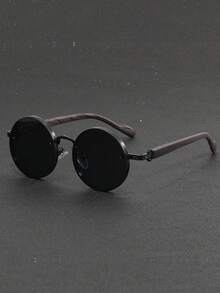 1 Cặp kính thời trang nam gọng tròn bằng kim loại giả vân gỗ, kính thời trang phong cách retro punk gọng tròn bằng kim loại giả vân gỗ. - màu đen - Xem 7