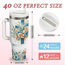 40oz Christian Tumbler With Handle, Floral Cross Faith Design, "With God All Things Are Possible" Insulated Travel Mug For Hot & Cold Drinks, Travel Mug For Home, Office & Church, Perfect Mother's Day, Easter & Holiday Gift For Women,Water Bottle,Termo De Agua,Gifts For Men,Mom Gifts,Tumblers With Straw And Lid,Best Friend Gifts Women,Christian Faith Tumbler,Scripture Quote Mug,24H Cold Retain,12H Hot Keep,Cup Holder Fit,Sweatproof Exterior,Church Travel Mug,Easter Gift Cup,Mother's Day Tumbler,Office Faith Mug,Valentines Gift,Valentine's Day - 40盎司 - 查看 5