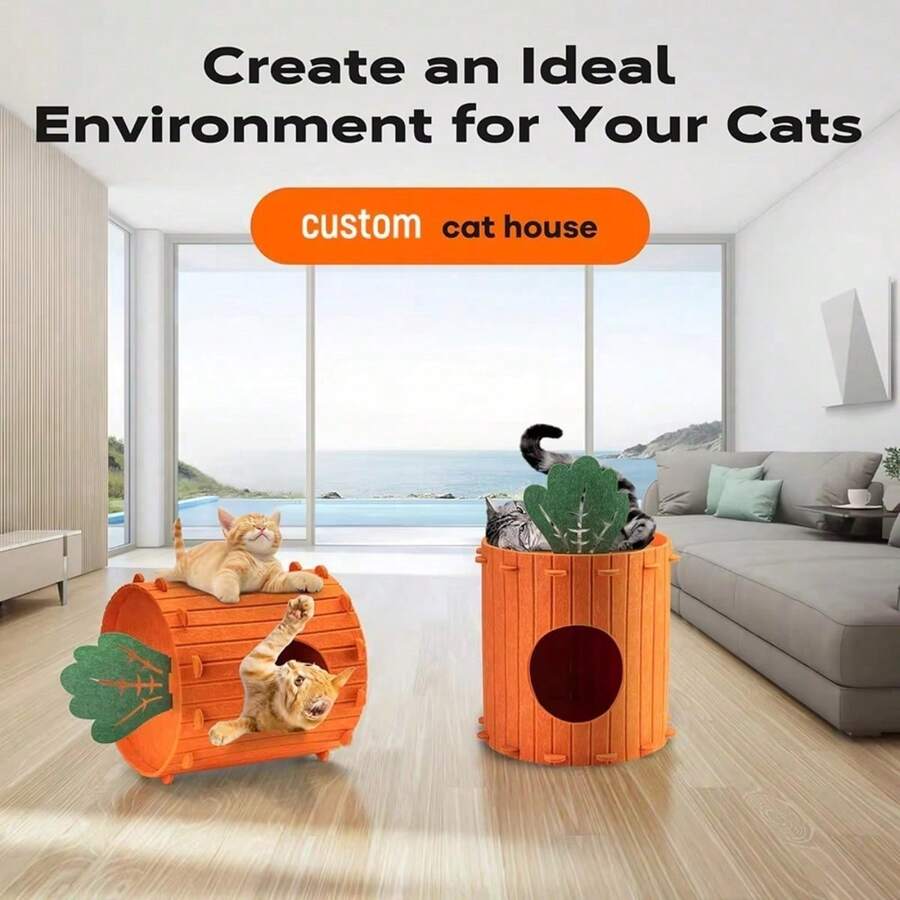 Felt Cat Tent House Carrot Cat Cave Washable Pet Hiding Bed Sleeping Place Comfortable Kitten Nest - Multicolor - View 1