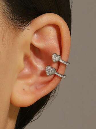 1 par minimalistiska, eleganta och trendiga örhängen med dubbla hjärtan och geometrisk design, lätta och lyxiga koreanska örhängen