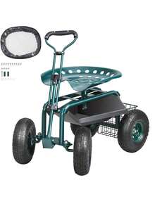 Garden Cart Rolling Workseat With Wheels, Gardening Stool For Planting, 360 Degree Swivel Seat, Wagon Scooter With Steering Handle & Utility Tool Tray, Use For Patio, Yard, And Outdoors, Green - Dark Green - View 8