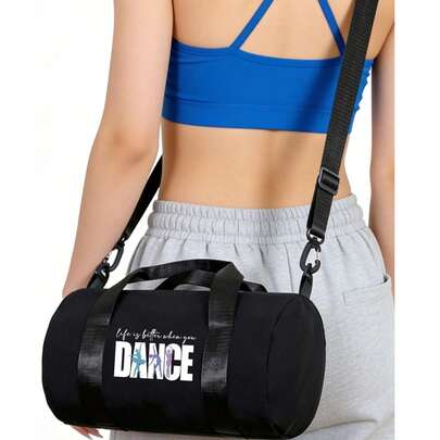 1个健身包，“舞蹈”印花，大容量运动包，便携式斜挎包 - 可调节肩带斜挎包，带顶部提手，布艺迷你手提包，适用于健身、舞蹈、日常通勤和户外运动