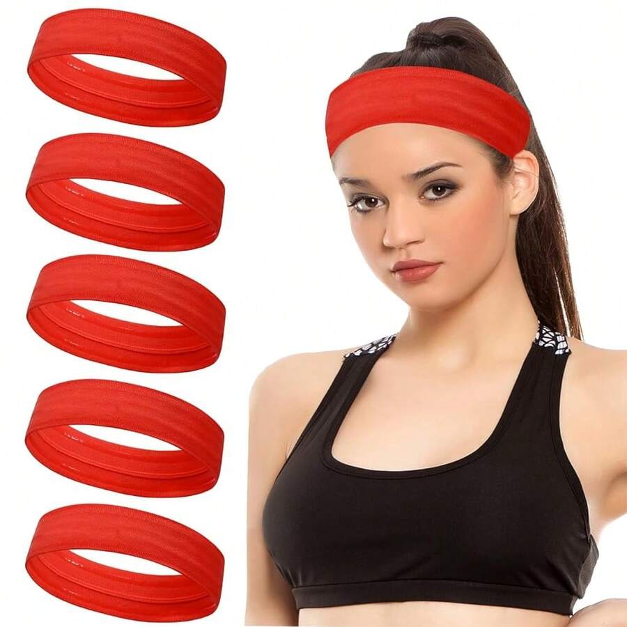 Workout Headbands Non Slip Headband Sport Headbands Sweatbands Elastic Sport Hair Bands For Sports Travel Indoor Fitness Gym - 紅色的 - 查看 1