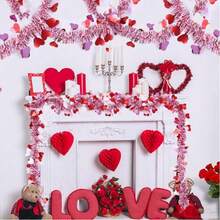 Valentine's Day Red White Pink Heart Fringe Streamers Foil Tinsel Ribbons For Wedding Bedroom Party Venue Atmosphere Decoration Bridal Shower Engagement Birthday Celebration Romantic Home Festive Decor Supplies - 紅色 - 查看 2