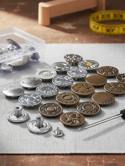10pcs Mixed Denim Jeans Button Replacement Set, 17mm No-Sew Metal Buttons Combination, Detachable Jeans Repair Buttons