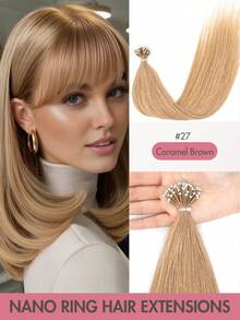 Nano Tip Hair Extensions Human Hair Balayage Nano Ring Beads Pre-Bonded Seamless Highlight Extensions For Women Nano Extension Human Hair Ease Of Use 50s Invisible Nano Bead Extension Valentine's Day - Multicolor - View 18