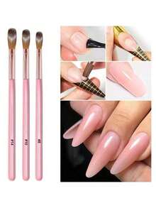 3pcs Pink Acrylic Nail Brushes - Size 8/10/14, Kolinsky Brushes For Acrylic Application, Ideal For Nail Extension And 3D Carving, Odorless, Gift, Travel, Date - Multicolor - View 6