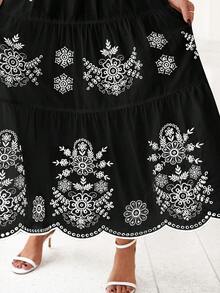 Spring & Summer New Arrival Women's Bohemian Dress - Casual Floral Short Sleeve V-Neck Maxi Style With Elastic High Waist & Pockets - 黑底白花 - 查看 6