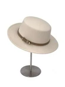 1顶女士复古黑色宽檐羊毛毡平顶帽，适合日常、旅行、晚间活动、秋冬季节，英伦风格 - 多色 - 查看 15