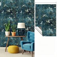1 Roll Oil Painting Style Wallpaper, Dark Forest Bird Pattern Self-Adhesive Removable Wallpaper, Waterproof And Moisture-Proof, Suitable For Bedroom, Living Room, Fireplace Background, Stairwell, Home Wall Decor And Cabinet/Furniture Renovation, Wall Art Print - Multicolor - View 2