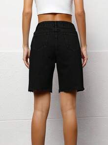 休闲百搭时尚牛仔短裤，适合春夏休闲、海滩、上学、度假、日常穿着、旅行、机场等场合，黑色。 - 黑色 - 查看 2