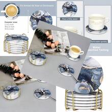 hygIron Tree Juego de 6 Portavasos para Mesa Absorbentes Posavasos de Marmol Antideslizantes de Ceramica para Bebidas con Soporte de Metal Coasters para Varios Tipos de Vasos de Agua y Copas de Vinojuh - Azul - Ver 1