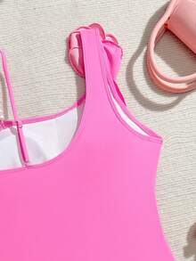 1 bộ bikini màu trơn, kiểu dáng giản dị, thanh lịch, gợi cảm, chất liệu dệt kim họa tiết hoa 3D đính ngọc trai, thích hợp cho bãi biển, kỳ nghỉ, hẹn hò, mùa xuân/hè. - Hồng nhạt - Xem 6