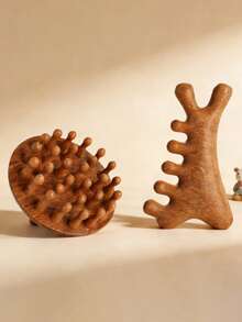 2pcs/Set Natural Sandalwood Coarse Tooth Head Massage Comb, Round Scalp Massage Wide Tooth Comb, Facial Massage Small Tool, Compact And Portable Unisex Hair Brush - Brown - View 12