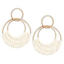 Raffia Hoop Earrings For Women Fun Boho Summer Beach Earrings Lightweight Handmade Straw Wicker Rattan Dangle Earrings Statement Geometric Round Drop Earrings - 白色圓盤 - 查看 1