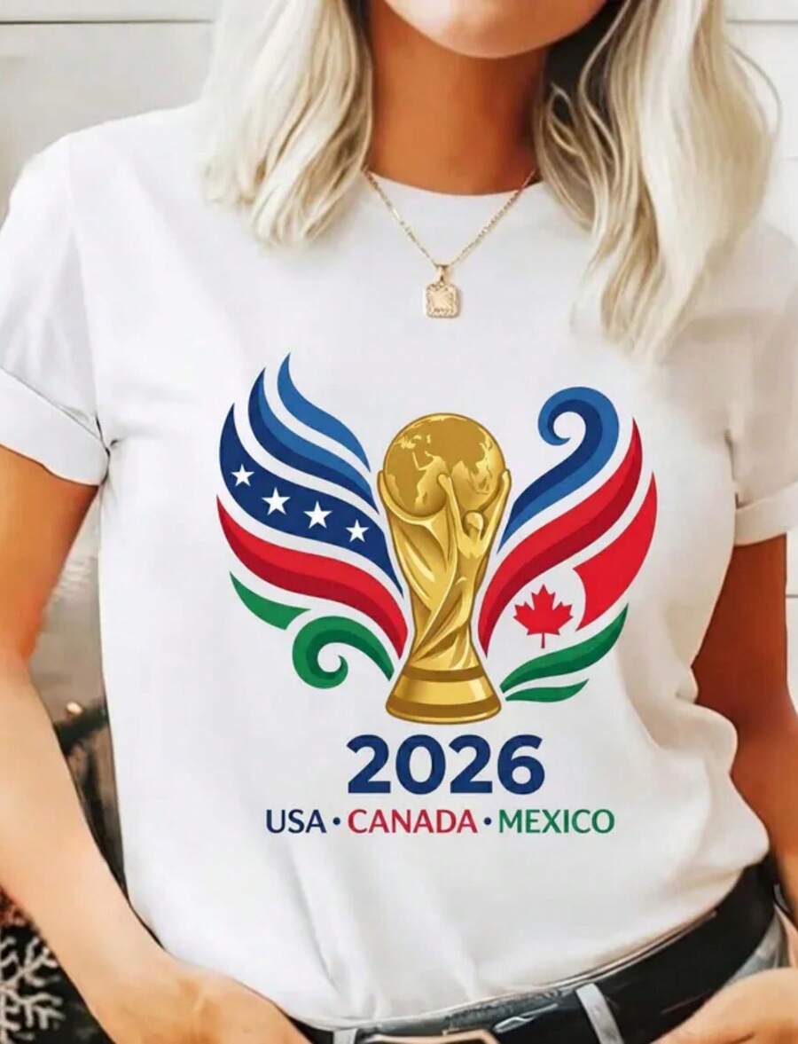 2026 World Cup Soccer Shirt, USA Canada Mexico Football Tee, Souvenir Gift - White - View 1