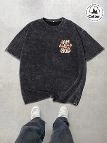 Hemo 男士街头图案T恤，微弹修身水洗黑色圆领短袖T恤，休闲日常T恤 - 黑色 - 查看 2