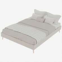 Modern Minimalist Bed Frame, 140 X 200 Cm, Beige, Upholstered In Dutch Velvet, Low Slatted Base, Contemporary Style Bedroom Furniture. Gas Lift Mechanism, Headboard And Mattress Not Included. - Beige + Fabric + Metal + Memory Foam - View 9