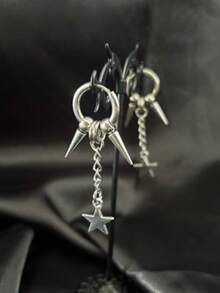 1对哥特式珠宝耳钉星形吊坠耳环摇滚风配饰朋克链条耳环女士街头派对配饰