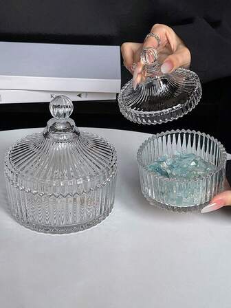 1pc Transparent Glass Storage Jar With Lid, Jewelry Box, Candle Holder, Small Gift, Glass Storage Container