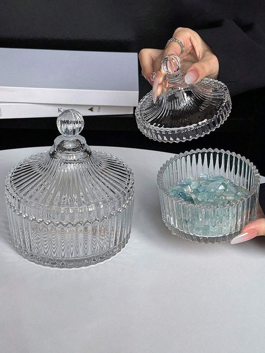 1个透明玻璃储物罐,带盖,可作首饰盒、烛台、小礼物、玻璃收纳容器、化妆间装饰 - 無色 - 查看 1