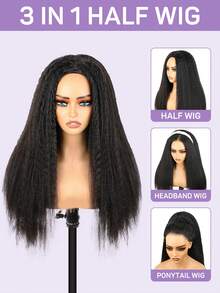 OQ Hair 200% Density 14-28 Inch Wear Go Half Wig Seamless Kinky Straight Flip Over Wig 3 In 1 Half Wig Flexible Fit With Drawstring Natural Hairline Natural Color Unprocessed Virgin Human Hair Wig - SNatural - View 4