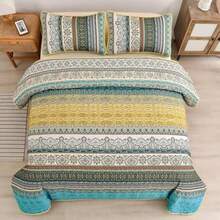 WONGS BEDDING Bohemian Comforter Set, Twin, Full, Queen & King Sizes, 3 Pieces, Lightweight Microfiber Quilt, Bohemian Style, Purple & Blue, All Seasons - 黃色 - 查看 5