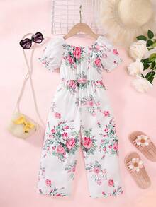 Bộ áo liền quần in hoa cho bé gái, thời trang mùa hè. - Nhiều màu - Xem 6