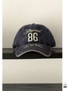 1顶复古美式字母刺绣软顶棒球帽，复古做旧可调节男女通用透气遮阳帽，适合春夏、海滩、度假 - 86字母做舊 - 查看 13