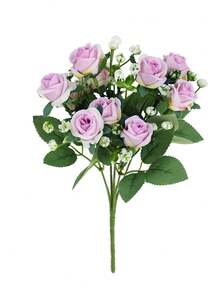 1/2束仿真丝玫瑰花束，11.8英寸假玫瑰，搭配满天星，适用于新娘捧花、周年纪念、婚礼装饰、花瓶装饰、餐桌摆饰及家居装饰、客厅/卧室装饰、情人节派对装饰 - 彩色 - 查看 13