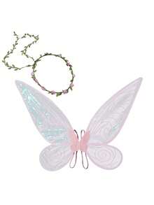 2pcs Angel Wings And Flower Headband Set, Shiny Fairy Butterfly Wings Costume For Girls, Angel Wings, Colorful Butterfly Wings, Angel, Elf Wings, Stage, Festival Party Decor Props, Polyester Butterfly Wings For Spring, Summer, Autumn And Winter, Exquisite Butterfly Crown - Multicolor - View 19