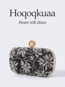 1pc Luxury Sparkling Black Beaded Evening Clutch Bag, Elegant Rhinestone Embellished Handbag, Fashion Women's Party Purse, Bridal Wedding Clutch With Detachable Shoulder Strap, Suitable For Formal Events, Weddings, Parties, Festivals - Black - View 1