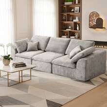 Sofás seccionales de 3 plazas para sala de estar, sofás modulares con asientos profundos, sofá seccional tipo nube, fundas de sofá lavables, sofá moderno minimalista para sala de estar o apartamento, color gris claro. - Gris Claro - Ver 7