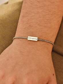 Customized Multi-Brand Bracelets, Can Add 1-4 Names For Personalized Bracelets, Including Children's Name Bracelets, Couples' Name Bracelets, Customized Stainless Steel Adjustable Pendant Bracelets, Customized Gold Brand Jewelry Couples' Memorial Gifts, Birthday Gifts, Fashionable Styles Suitable For Autumn, Retro, Unisex, Minimalist, Casual, Occasions, Customizable Personalized Designs - Multicolor - View 7