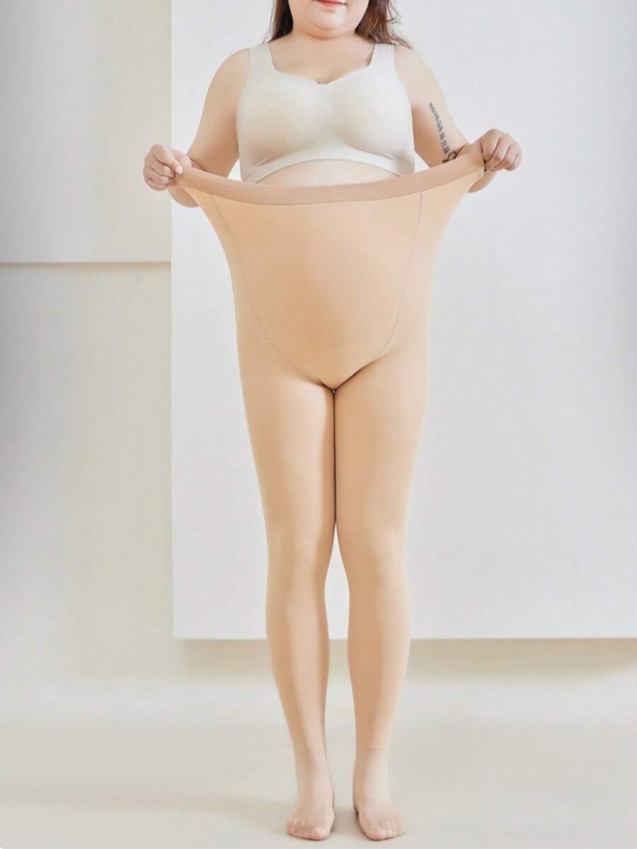 1 Pair Maternity Pantyhose, Thin Flesh-Colored Tights For Spring & Autumn, Abdominal Support - Apricot - View 1