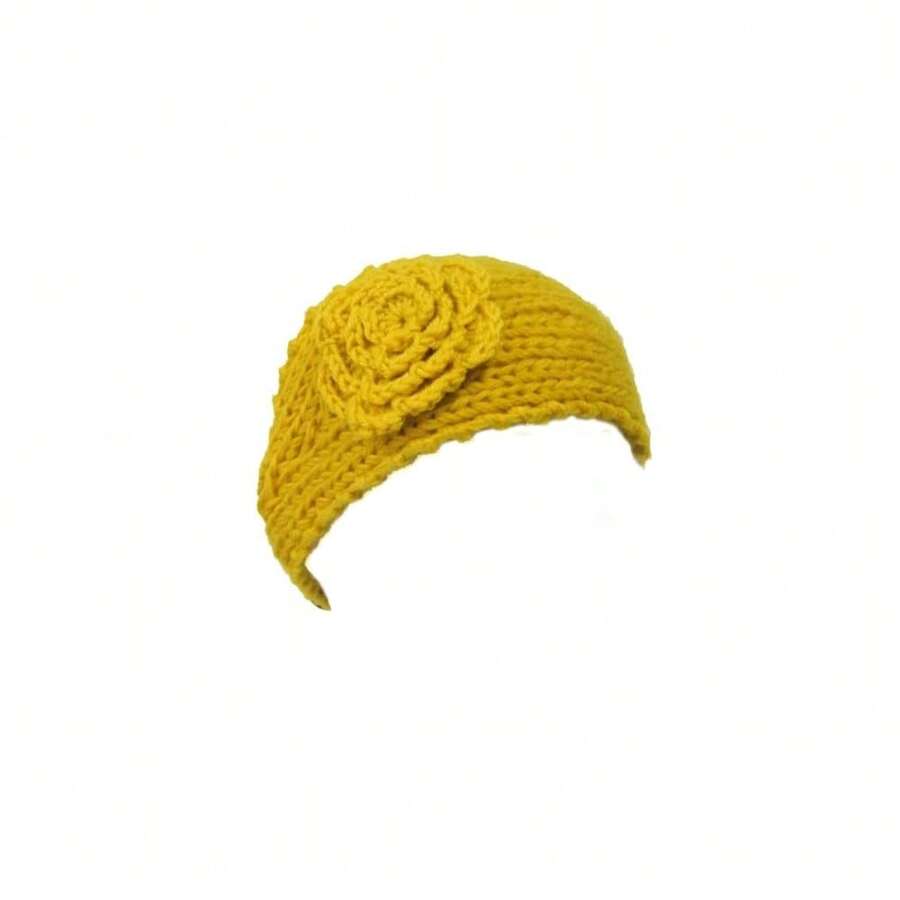 Diadema de punto de invierno con diseño floral, amarilla - Amarillo - Ver 1