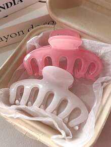 2个/1个女士白色和粉色轻质塑料发夹，时尚百搭高端优雅简约纯色发爪，适合日常外出、休闲、派对、通勤、海滩、度假、扎马尾辫、盘发、洗脸、化妆等场合，是女性优雅发饰的理想配饰。 - 彩色 - 查看 1