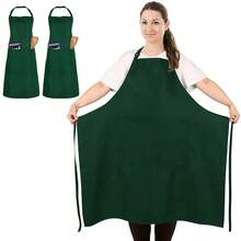 2 Pcs Plus Size Chef Apron, Unisex Professional Apron With 2 Pockets For CooFKing, Work, BaFKing (Larger Size) - Green - View 1