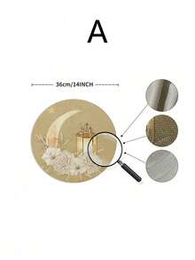 1 Peça Tapete de Refeição da Lua do Ramadã, Tapete de Refeição Redondo Impresso com Lua de Linho, Tapete Isolante Anti-Sujeira, Decoração Simples, Tapete para Refeição Ocidental Adequado para o Ramadã e Decoração Doméstica - Multicolorido - Visão 9