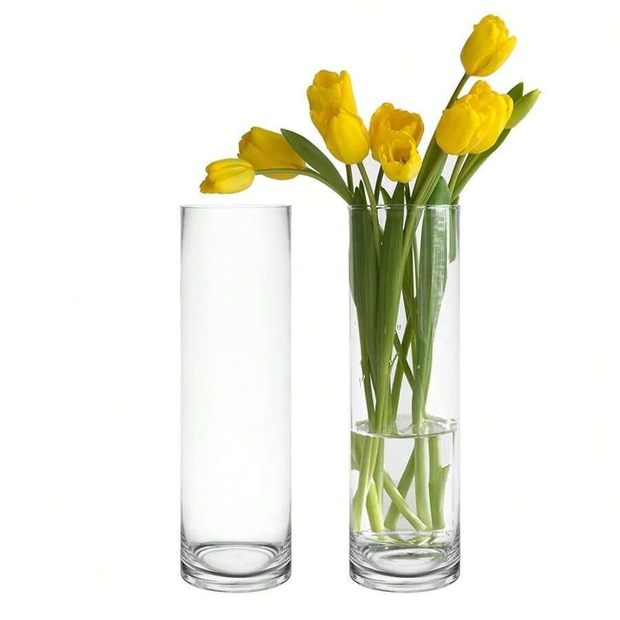 CYS Excel 2 PCS Clear Glass Cylinder Vase (D:4\ H:14\) Flower Vase Centerpieces Hurricane Floating Candle Holder - 寬4英寸,高14英寸 - 查看 1