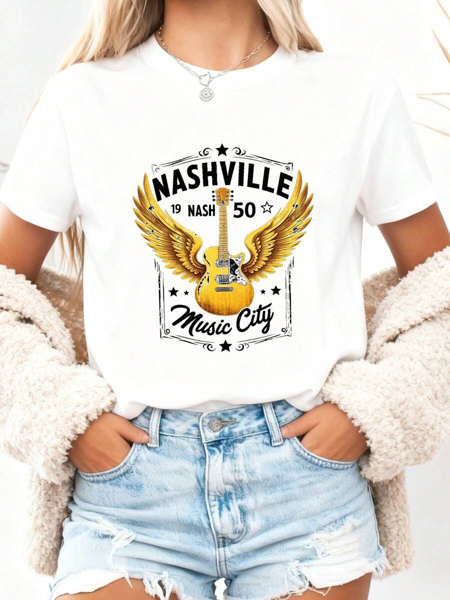 Women's NASHVILLE Music City Country Music Guitar-1 - Trắng 2 - Xem 1