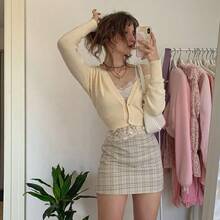 Women's Light Yellow Spring Cardigan, Women's Spring , Light Yellow Short Button Cardigan - Light Yellow - View 5